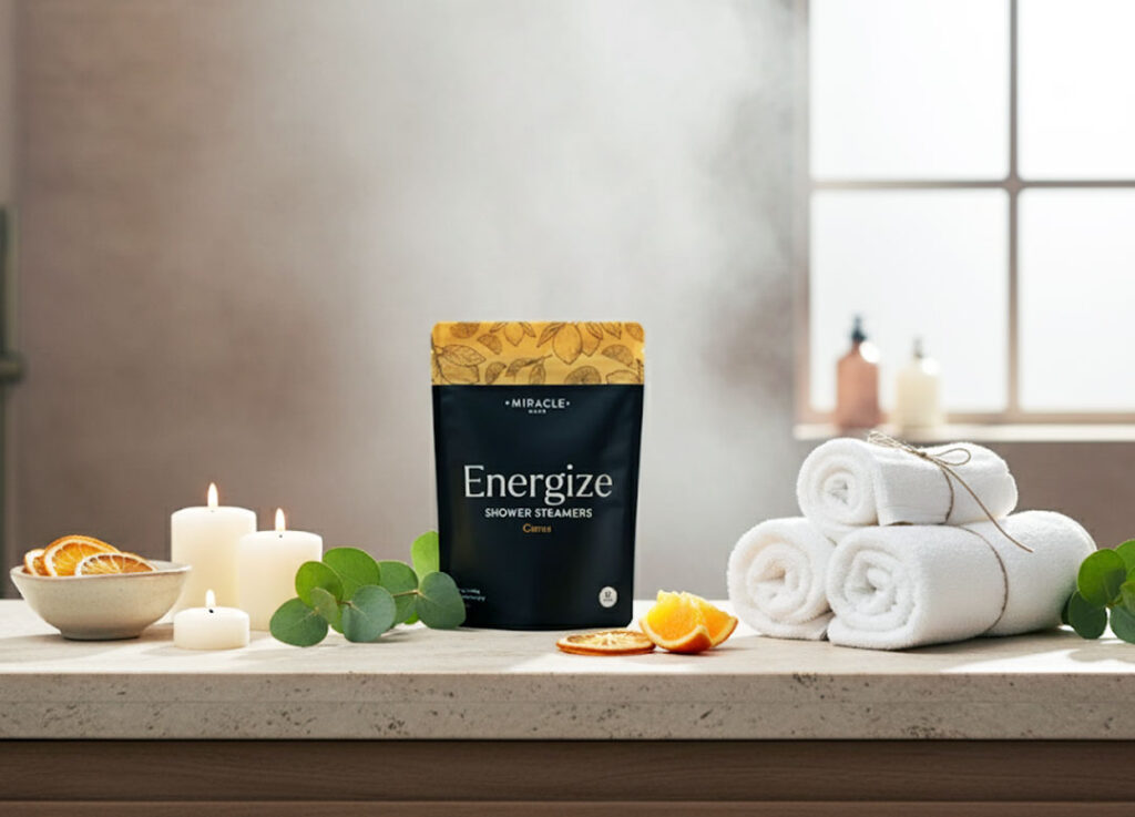 Luxury spa-like bathroom with Miracle Made shower steamer