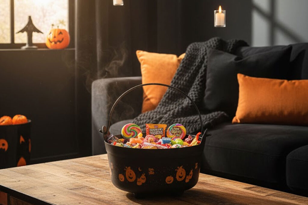 Black Pumpkin Witch Cauldron Candy Bucket