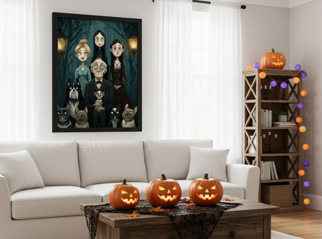 Custom Gothic Family Portrait with Pets