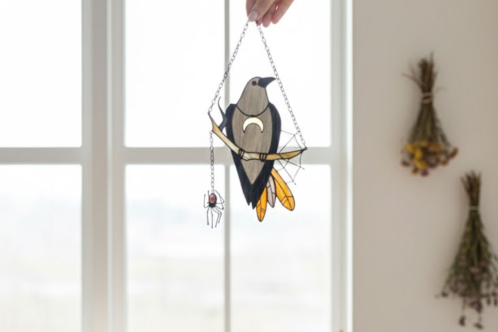 Raven Stained Glass Suncatcher