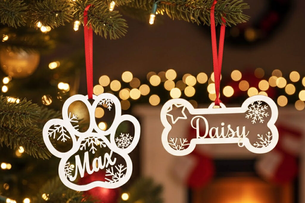 Personalized Dog Ornament — Paw Print or Dog Bone