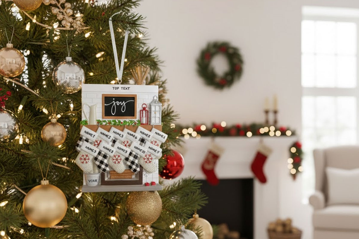 Fireplace Mantel Family Stocking Ornament - Etsy