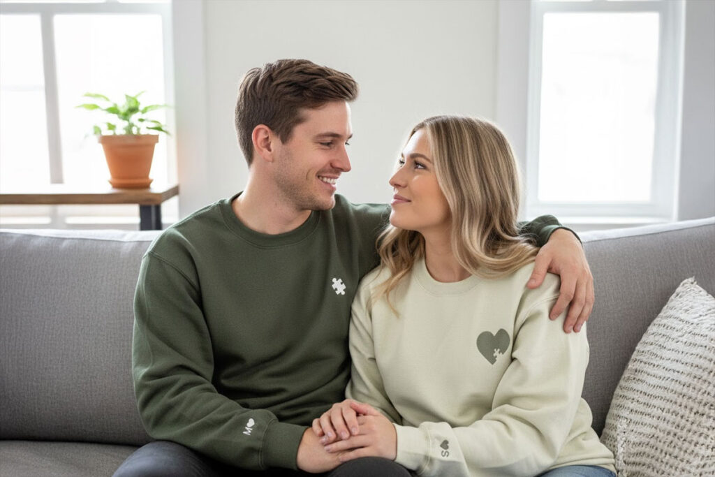 Custom Embroidered Heart & Puzzle Sweatshirt