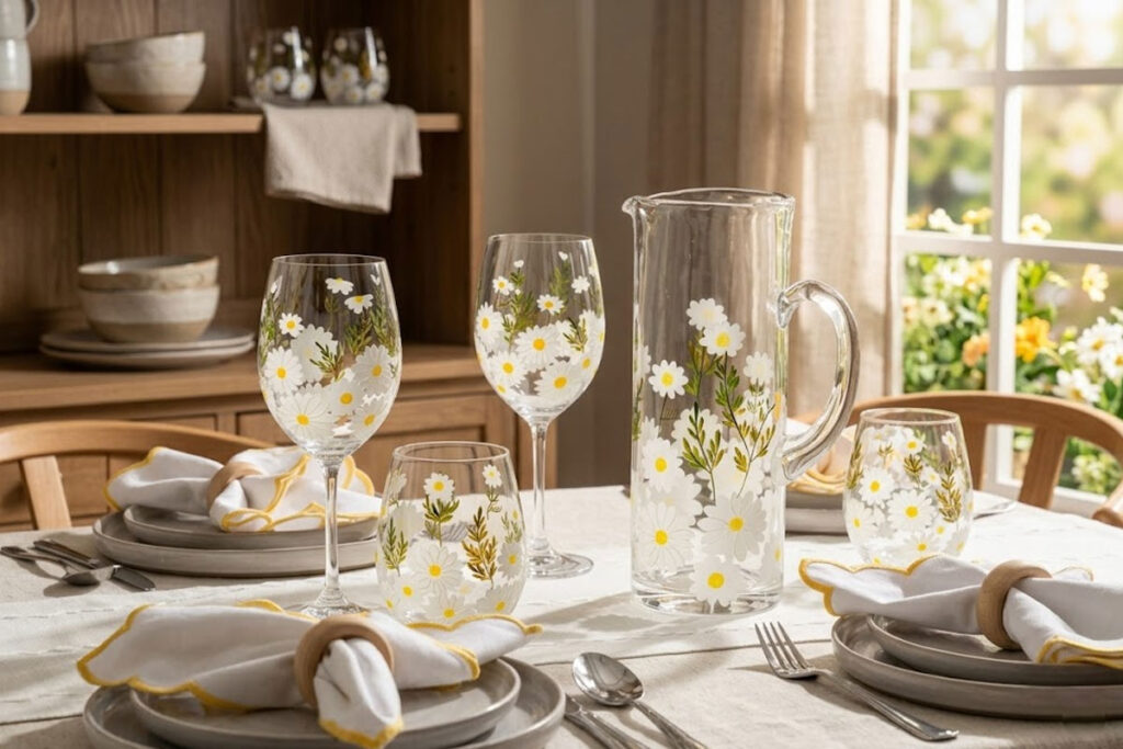Daisy Hand-Painted Wine Glasses form Etsy