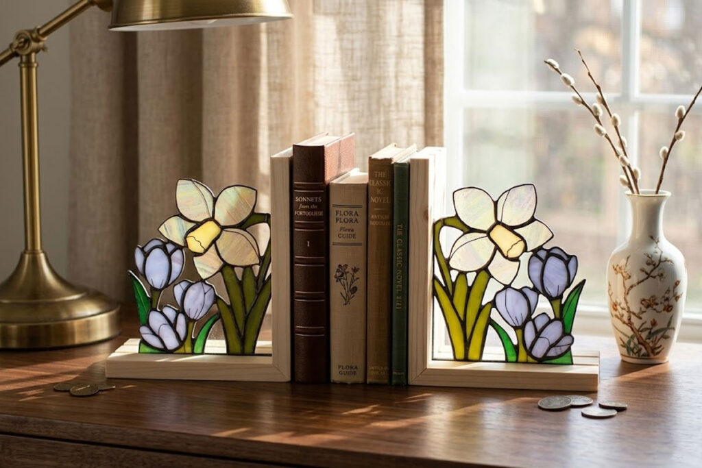 Stained Glass Spring Flower Bookends - Etsy