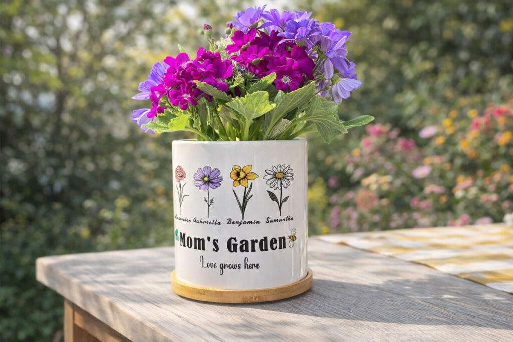 Personalized Birth Month Flower Pot from Etsy