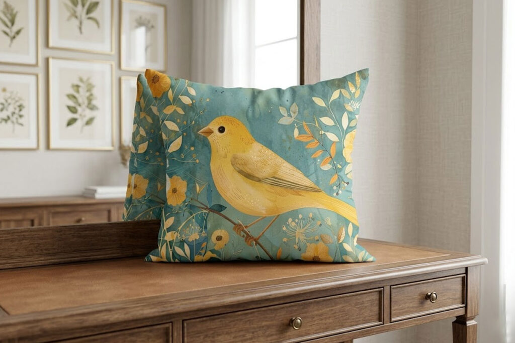 Yellow Spring Bird Accent Pillow -Etsy