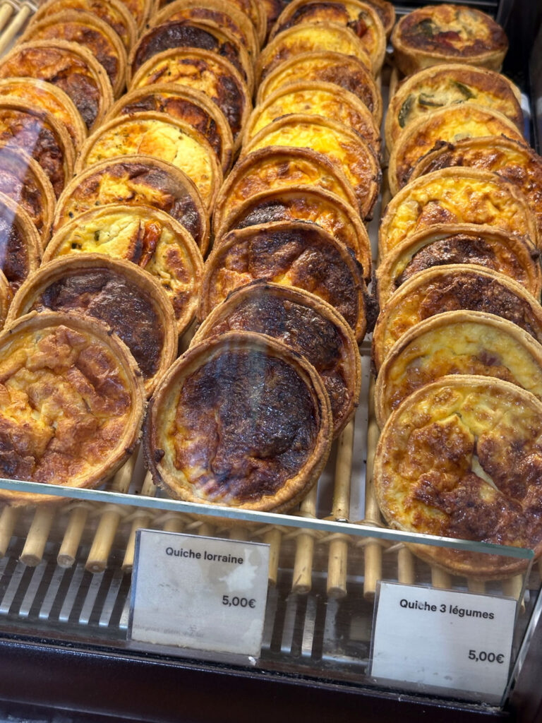 Quiche Lorraine and a three-vegetable quiche