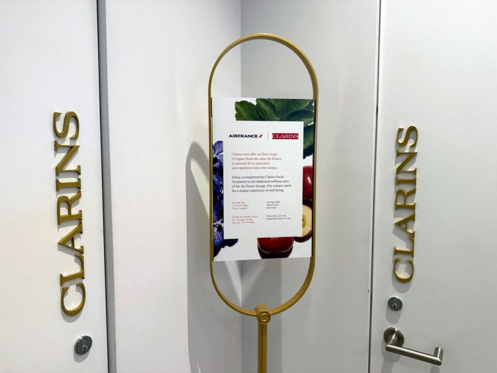 The entrance to the Clarins spa area