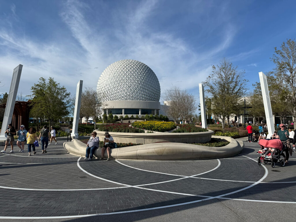 Spaceship Earth seen from the World Celebration plaza
