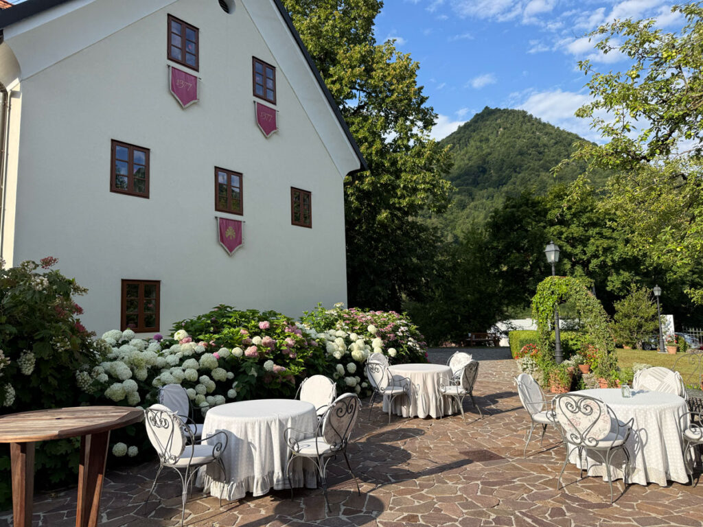 the garden terrace set for the evening