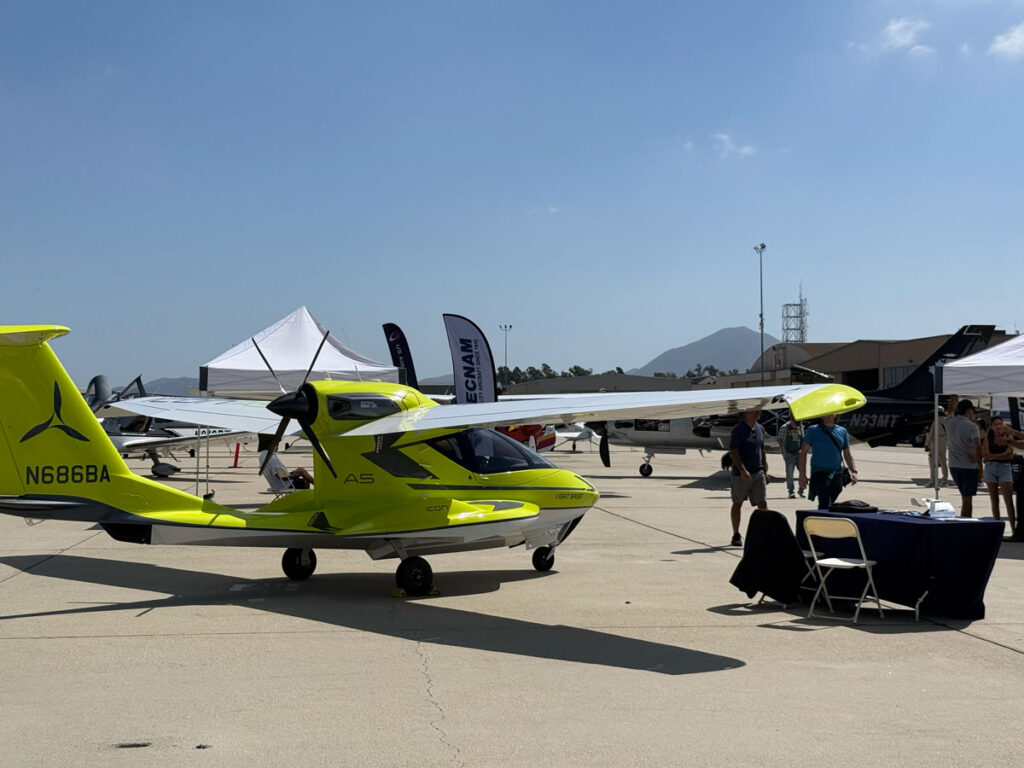 An ICON A5 amphibian in bright yellow-green