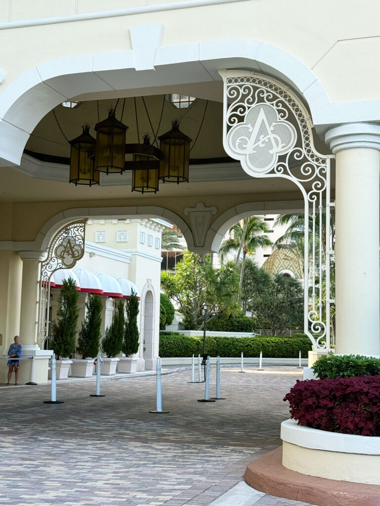 The arrival area under white arches - Acqualina Resort
