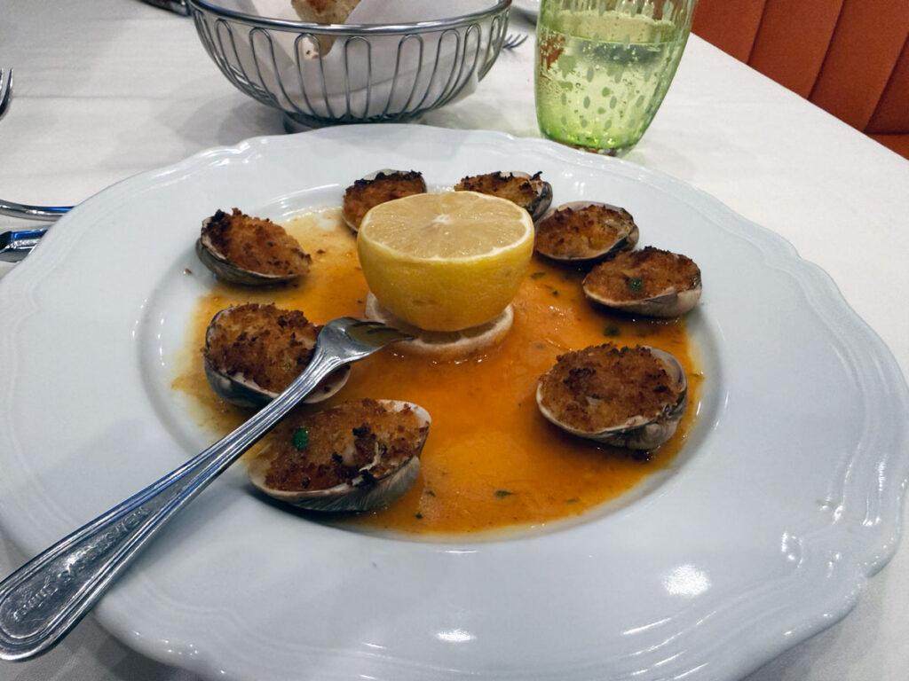 Baked clams with a golden breadcrumb crust