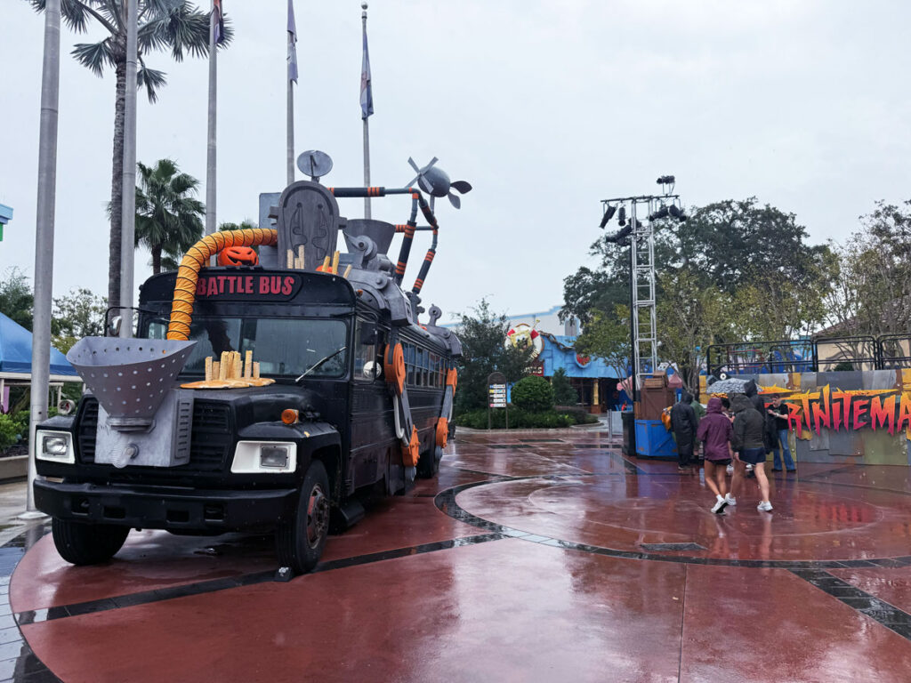 A black bus labeled Battle Bus