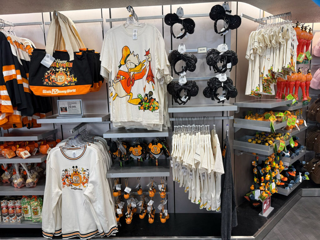 A fall display of Halloween merchandise